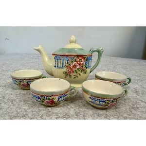 Japanese‎ Lusterware Miniature Porcelain Tea Set with Hand-Painted Floral Design